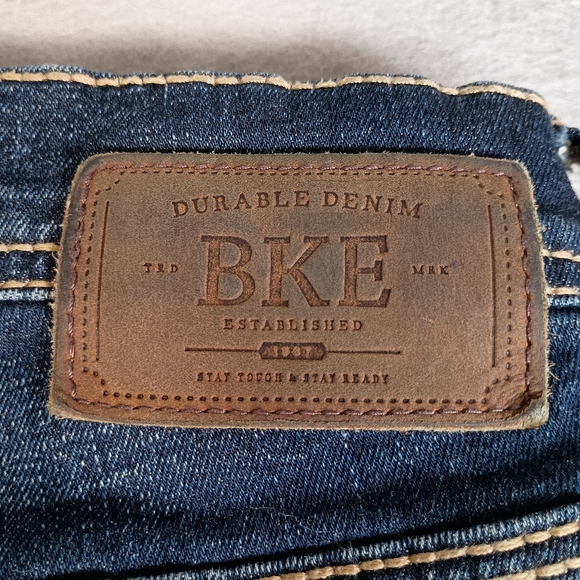 BKE Aiden Men's 30x34 Dark Wash Blue Embroidered Whisker Straight Leg Jeans - Picture 5 of 11